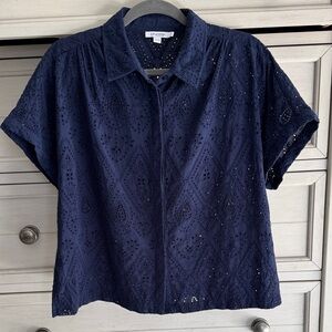 Chico's Embroidered Eyelet Button Down Top